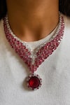 Buy_Prerto_Red Faux Diamond Ramona Ruby And Embellished Necklace Set _at_Aza_Fashions