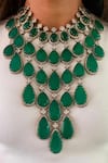 Buy_Prerto_Green Faux Diamond Teardrop Emerald Stone And Embellished Necklace Set _at_Aza_Fashions