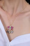 Buy_Shlok Jewels_Multi Color Gold Plated Lotus Cutwork Pendant _at_Aza_Fashions