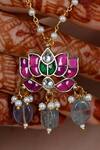 Shop_Shlok Jewels_Multi Color Gold Plated Lotus Cutwork Pendant _at_Aza_Fashions