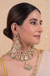 Shop_Shlok Jewels_Multi Color Beads, Stones Kundan Geometric Motif Necklace Set _at_Aza_Fashions