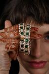 Buy_Shlok Jewels_Green Stones Geometric Kundan Embellished Bangles _at_Aza_Fashions