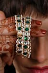 Shop_Shlok Jewels_Green Stones Geometric Kundan Embellished Bangles _at_Aza_Fashions