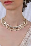 Shop_Shlok Jewels_White Pearls Gold Plated Mother Of Choker Set _at_Aza_Fashions