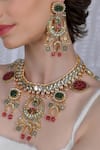 Buy_Shlok Jewels_Multi Color Pearls, Gota Patti, Stones Kundan Embellished Choker And Earring Set _at_Aza_Fashions