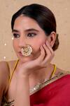 Buy_SHLOK JEWELS_White Kundan And Pearl Embellished Nose Ring _at_Aza_Fashions