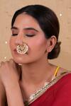 Shop_SHLOK JEWELS_White Kundan And Pearl Embellished Nose Ring _at_Aza_Fashions