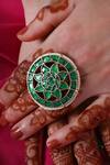 Buy_SHLOK JEWELS_Green Semi Precious Stones Embellished Round Ring _at_Aza_Fashions