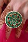 Shop_SHLOK JEWELS_Green Semi Precious Stones Embellished Round Ring _at_Aza_Fashions