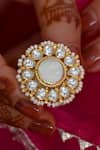 Buy_SHLOK JEWELS_White Kundan And Pearl Embellished Floral Ring _at_Aza_Fashions