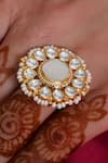 Shop_SHLOK JEWELS_White Kundan And Pearl Embellished Floral Ring _at_Aza_Fashions