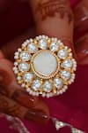 SHLOK JEWELS_White Kundan And Pearl Embellished Floral Ring _Online_at_Aza_Fashions