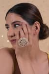 Buy_SHLOK JEWELS_White Kundan Embellished Floral Circular Ring _at_Aza_Fashions