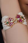 Shop_SHLOK JEWELS_Pink Kundan Lotus Motif Semi Precious Stone Embellished Bracelet _at_Aza_Fashions