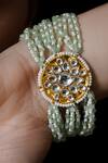 Shop_SHLOK JEWELS_Green Kundan Embellished Multistrand Bracelet _at_Aza_Fashions