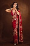 Buy_Shreeka_Red Silk Georgette Embroidered Cutdana Floral And Bird Motif Saree With Blouse _at_Aza_Fashions