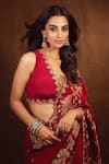 Shop_Shreeka_Red Silk Georgette Embroidered Cutdana Floral And Bird Motif Saree With Blouse 