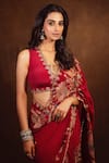 Shreeka_Red Silk Georgette Embroidered Cutdana Floral And Bird Motif Saree With Blouse _Online