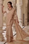 Shreeka_Ivory Georgette Silk Hand Embroidered Sequins V Blouse And Pre-draped Saree Set _at_Aza_Fashions