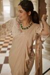 Buy_Shreeka_Ivory Georgette Silk Hand Embroidered Sequins V Blouse And Pre-draped Saree Set 