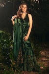 Buy_Devnaagri_Green Velvet And Organza Silk Embroidered Floral V Neck Sharara Set _at_Aza_Fashions