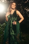 Buy_Devnaagri_Green Velvet And Organza Silk Embroidered Floral V Neck Sharara Set 