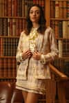 Buy_Label Deepika Nagpal_Pink Blazer And Skirt Tweed Geometric Shirt Collared Cara With Set _Online_at_Aza_Fashions