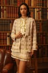 Label Deepika Nagpal_Pink Blazer And Skirt Tweed Geometric Shirt Collared Cara With Set _at_Aza_Fashions