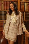 Buy_Label Deepika Nagpal_Pink Blazer And Skirt Tweed Geometric Shirt Collared Cara With Set 