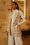 Label Deepika Nagpal_Pink Tweed Geometric Lapel Jessica Jacket _Online_at_Aza_Fashions