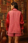 Shop_Label Deepika Nagpal_Pink Jacket And Shorts Tweed Geometric Gilet Lapel Joe Sleeveless With Set _at_Aza_Fashions