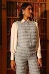 Label Deepika Nagpal_Blue Vest And Pant Tweed Geometric Vest Round Emma Sleeveless With Set _at_Aza_Fashions