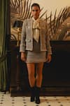 Label Deepika Nagpal_Pink Blazer And Skirt Tweed Geometric Shirt Collared Kayla With Set _Online_at_Aza_Fashions