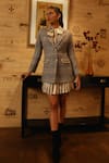 Label Deepika Nagpal_Beige Blazer Tweed Geometric Blazer Notched Natalie Pleated Dress With _at_Aza_Fashions