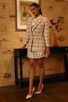 Buy_Label Deepika Nagpal_Pink Blazer Tweed Geometric Blazer Notched Natalie Tie-up Neck Dress With _Online_at_Aza_Fashions