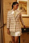 Buy_Label Deepika Nagpal_Pink Blazer Tweed Geometric Blazer Notched Natalie Tie-up Neck Dress With 