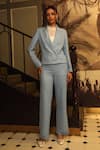 Buy_Label Deepika Nagpal_Blue Blazer And Pant Moss Wool Blazer Notched Kate With Set _at_Aza_Fashions