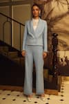 Label Deepika Nagpal_Blue Blazer And Pant Moss Wool Blazer Notched Kate With Set _Online_at_Aza_Fashions