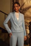 Label Deepika Nagpal_Blue Blazer And Pant Moss Wool Blazer Notched Kate With Set _at_Aza_Fashions