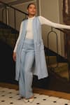 Buy_Label Deepika Nagpal_Blue Blazer And Pant Wool Open Meredith Long Jacket With _at_Aza_Fashions