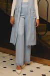 Shop_Label Deepika Nagpal_Blue Blazer And Pant Wool Open Meredith Long Jacket With _Online_at_Aza_Fashions