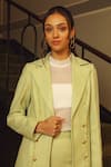 Shop_Label Deepika Nagpal_Green Moss Wool Notched Karen Blazer With Pant 