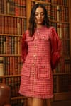 Label Deepika Nagpal_Pink Tweed High Aana Straight Fringe Detailed Dress _at_Aza_Fashions