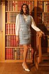 Buy_Label Deepika Nagpal_Blue Tweed Dress V Neck Shelly Straight With Shirt _at_Aza_Fashions