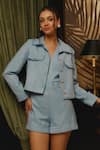 Buy_Label Deepika Nagpal_Blue Wool Solid Jacket Collared Abigail Jumpsuit With _Online_at_Aza_Fashions