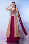 Buy_Samyukta Singhania_Maroon Lehenga And Blouse Silk Embroidered Sequin Sweetheart Pleated Flared With _at_Aza_Fashions