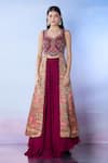 Buy_Samyukta Singhania_Maroon Lehenga And Blouse Silk Embroidered Sequin Sweetheart Pleated Flared With _Online_at_Aza_Fashions