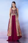 Shop_Samyukta Singhania_Maroon Lehenga And Blouse Silk Embroidered Sequin Sweetheart Pleated Flared With _Online_at_Aza_Fashions