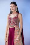 Samyukta Singhania_Maroon Lehenga And Blouse Silk Embroidered Sequin Sweetheart Pleated Flared With _at_Aza_Fashions