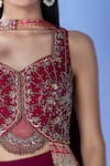 Buy_Samyukta Singhania_Maroon Lehenga And Blouse Silk Embroidered Sequin Sweetheart Pleated Flared With 